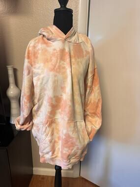 Aerie Pastel Tie Dye Oversized Hoodie Sweatshirt Peach Pink Kangaroo Pocket
